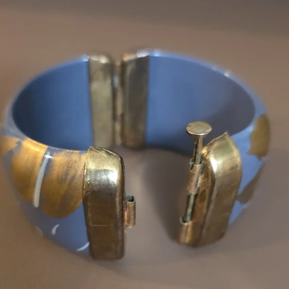 Blue and Gold Leaf Design Bangle - Picture 2 of 5
